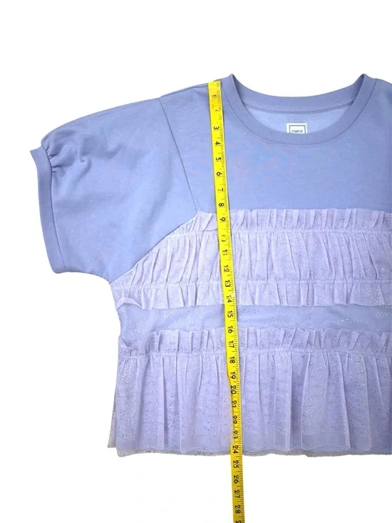 NWT, Maeve Short-Sleeve Smocked Ruffled Sweatshirt Lilac Size Medium - Picture 3 of 7